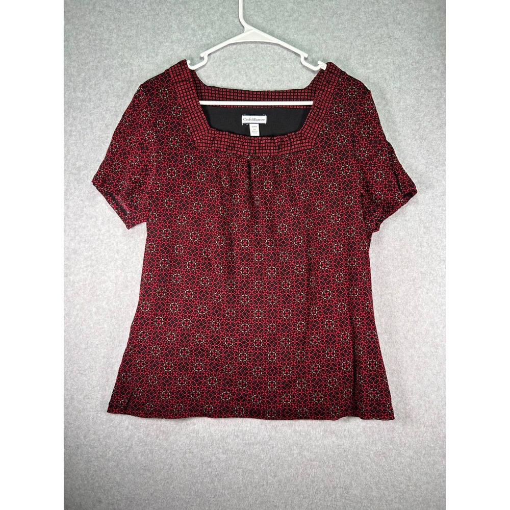 Croft & Barrow Red Black Geometric Print Blouse Womens Plus Size 1X Square Neck